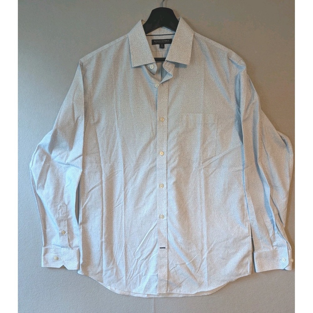 Banana Republic BR Shirt Classic Fit White Blue Pattern Casual Men's Non Iron